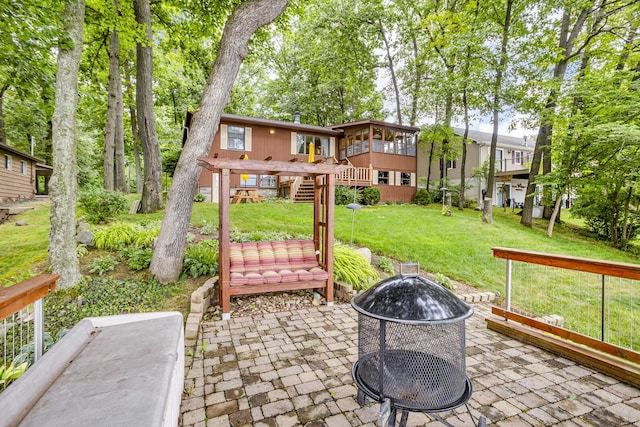 263 Westshore Dr, Jerome, MI 49249 - view of patio featuring an outdoor fire pit and stairs