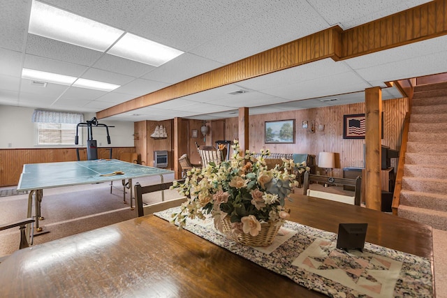 263 Westshore Dr, Jerome, MI 49249 - game room with wooden walls, a paneled ceiling, and wood finished floors