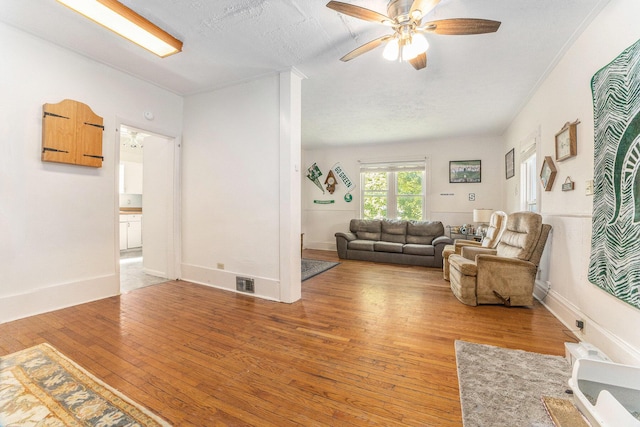 617 E Thorn St, Hastings, MI 49058 - living room with light wood-style floors, ceiling fan, and a textured ceiling