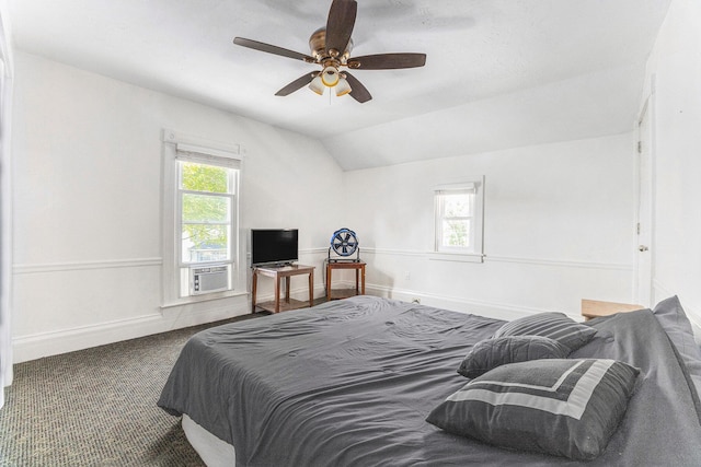 617 E Thorn St, Hastings, MI 49058 - carpeted bedroom with lofted ceiling, a ceiling fan, and cooling unit