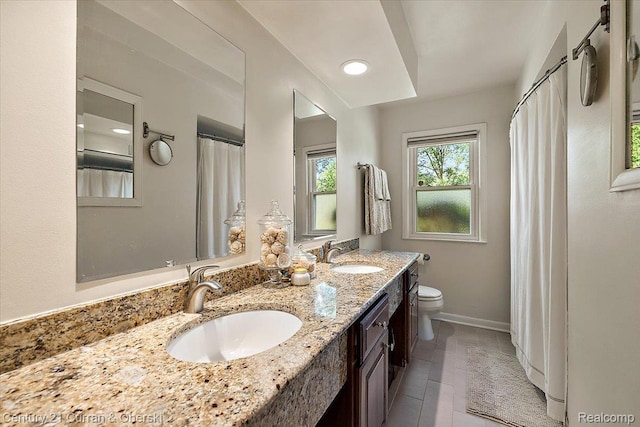 4151 Seminole Dr, Royal Oak, MI 48073 - full bathroom with double vanity, tile patterned floors, and curtained shower