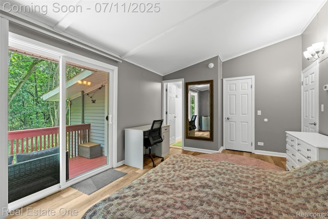 4217 Link Ave, Brighton, MI 48114 - bedroom with lofted ceiling, access to outside, ornamental molding, and wood finished floors