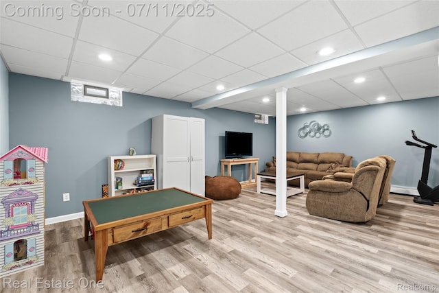 4217 Link Ave, Brighton, MI 48114 - playroom with wood finished floors, a drop ceiling, and recessed lighting