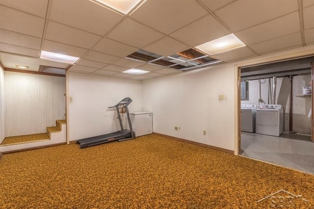 595 Stoneham Rd, Saginaw, MI 48638 - finished basement with washer and dryer, electric panel, a paneled ceiling, and stairs