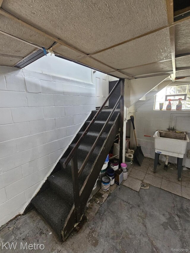 4010 Stolzenfeld Ave, Warren, MI 48091 - below grade area with stairway and concrete block wall