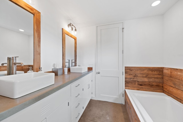 15337 Pardee Rd, Galien, MI 49113 - full bathroom featuring double vanity, a garden tub, and recessed lighting