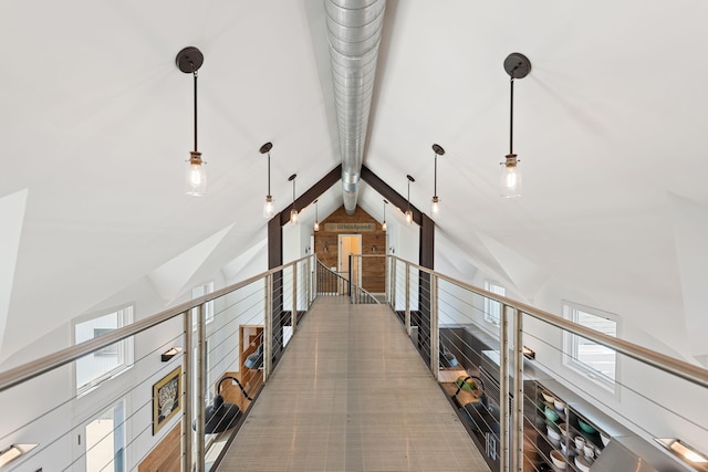 15337 Pardee Rd, Galien, MI 49113 - hall with an upstairs landing, high vaulted ceiling, and beam ceiling