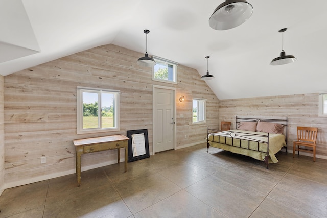 15337 Pardee Rd, Galien, MI 49113 - bedroom featuring wooden walls and lofted ceiling