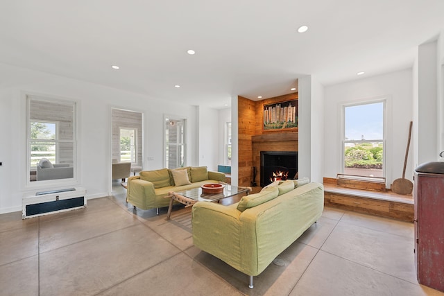 15337 Pardee Rd, Galien, MI 49113 - living area featuring recessed lighting, healthy amount of natural light, and a large fireplace