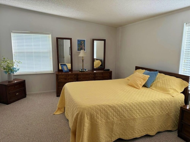 7878 Schooner Ln, Canadian Lakes, MI 49346 - bedroom with carpet floors, a textured ceiling, and crown molding