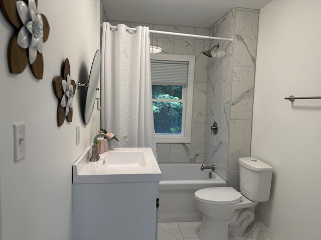 1008 Cooper Ave, Kalamazoo, MI 49048 - bathroom featuring marble look tile flooring, vanity, and shower / bath combination with curtain