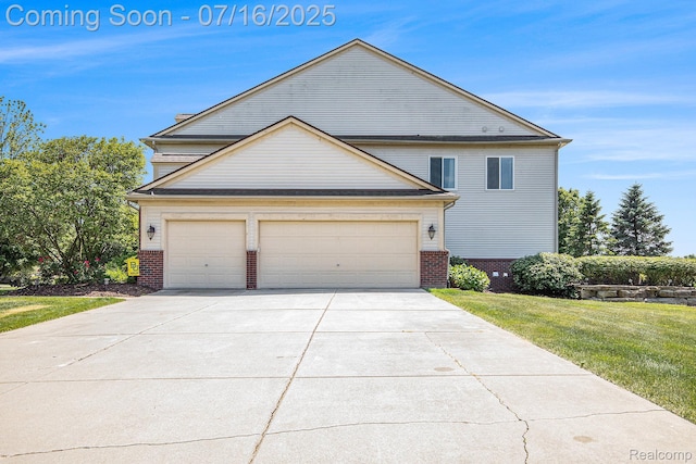 4190 Derry Ct, Oakland, MI 48306 - traditional-style house featuring brick siding, concrete driveway, a front lawn, and an attached garage