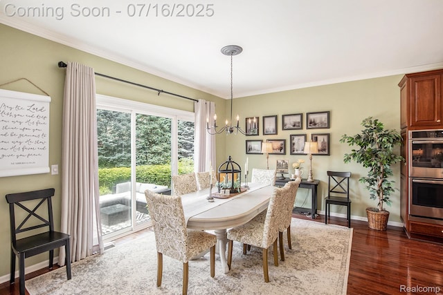 4190 Derry Ct, Oakland, MI 48306 - dining room with a chandelier, ornamental molding, and dark wood-style floors