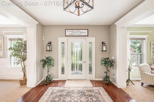 4190 Derry Ct, Oakland, MI 48306 - entryway featuring wood finished floors and a chandelier