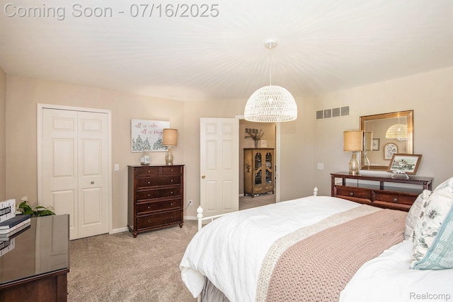 4190 Derry Ct, Oakland, MI 48306 - bedroom with a chandelier, light colored carpet, and a closet