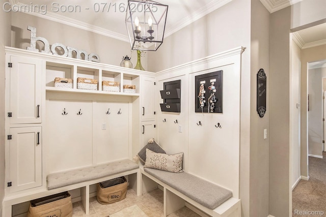 4190 Derry Ct, Oakland, MI 48306 - mudroom with crown molding and a chandelier