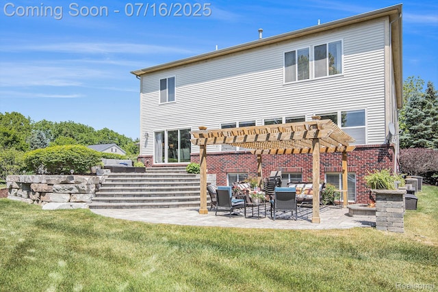 4190 Derry Ct, Oakland, MI 48306 - back of house featuring a patio, a pergola, a lawn, and brick siding