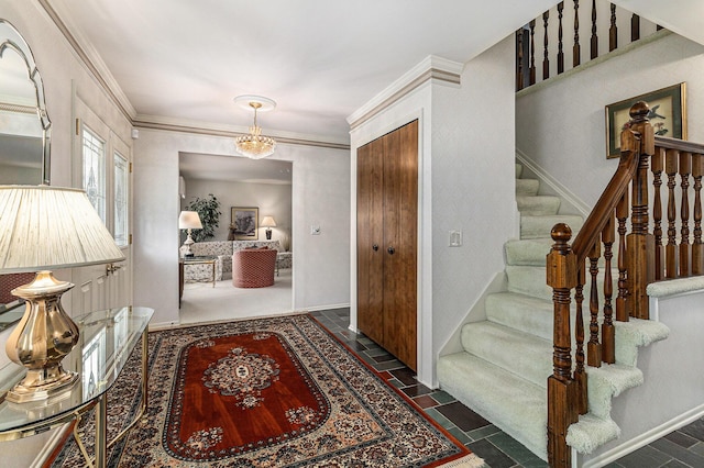 4213 Wentworth Dr, Troy, MI 48098 - foyer featuring ornamental molding and stairway