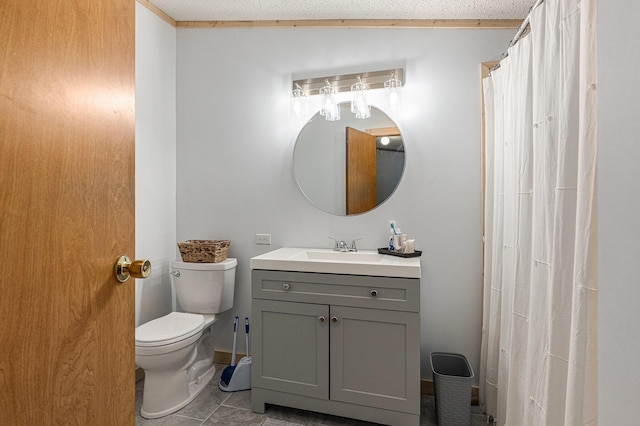 6671 E 136th St, Sand Lake, MI 49343 - bathroom featuring vanity, tile patterned flooring, curtained shower, and a textured ceiling