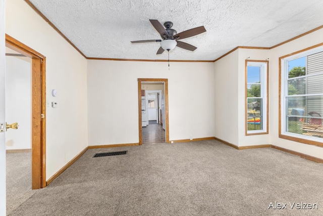 510 La Grave Ave SE, Grand Rapids, MI 49503 - unfurnished room with carpet flooring, ornamental molding, ceiling fan, and a textured ceiling