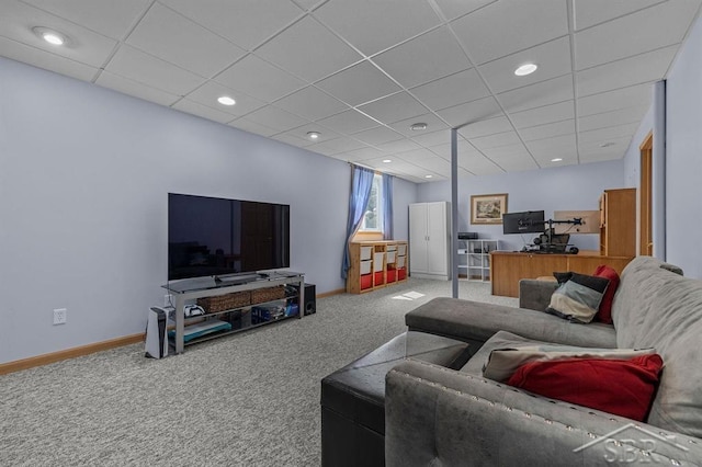 936 Appaloosa Pass, Auburn, MI 48611 - living area featuring carpet flooring, an office area, recessed lighting, and a drop ceiling