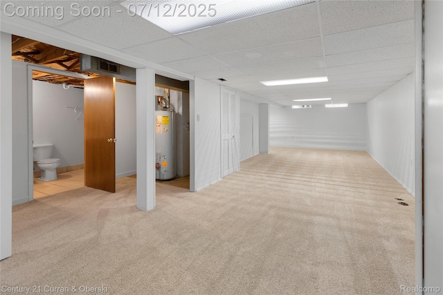 1681 Stieber St, Westland, MI 48186 - finished below grade area featuring gas water heater, carpet flooring, and a paneled ceiling