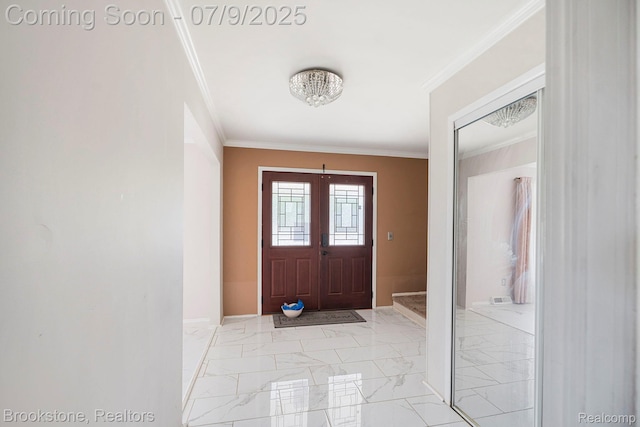 2900 Barton Dr, Sterling Heights, MI 48310 - foyer entrance with ornamental molding and light marble finish flooring