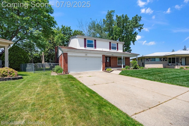 2900 Barton Dr, Sterling Heights, MI 48310 - traditional home with driveway, brick siding, a garage, and covered porch