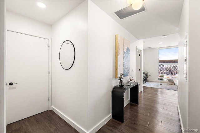330 Gratiot Ave Unit 1504, Detroit, MI 48226 - hallway with dark wood finished floors and recessed lighting