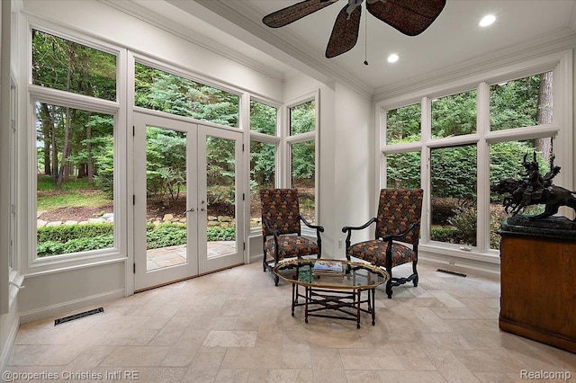 347 Pine Ridge Dr, Bloomfield Hills, MI 48304 - sunroom / solarium featuring french doors, crown molding, and plenty of natural light