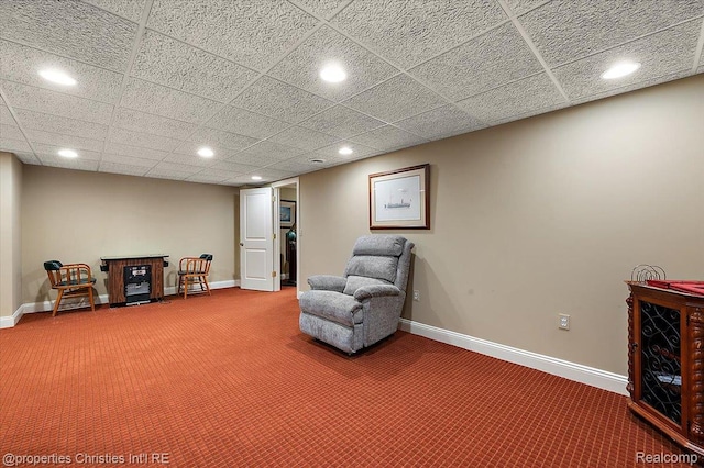 347 Pine Ridge Dr, Bloomfield Hills, MI 48304 - living area with carpet floors, recessed lighting, and a fireplace