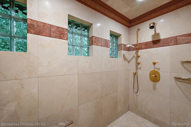 347 Pine Ridge Dr, Bloomfield Hills, MI 48304 - full bathroom featuring tiled shower and crown molding