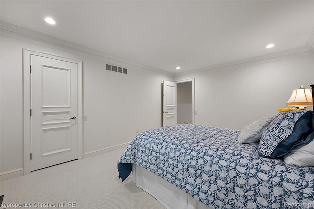 347 Pine Ridge Dr, Bloomfield Hills, MI 48304 - carpeted bedroom with ornamental molding and recessed lighting