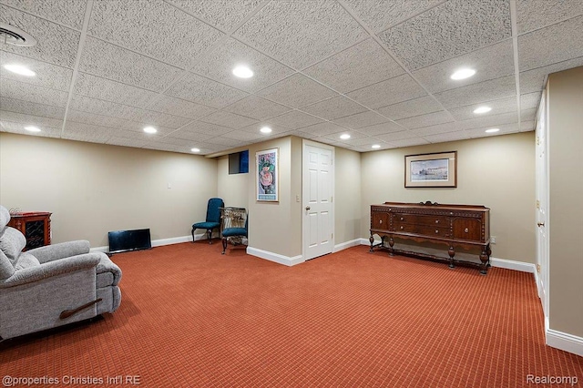 347 Pine Ridge Dr, Bloomfield Hills, MI 48304 - sitting room featuring carpet flooring, recessed lighting, and a paneled ceiling