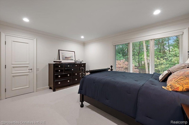 347 Pine Ridge Dr, Bloomfield Hills, MI 48304 - bedroom with crown molding, light colored carpet, and recessed lighting