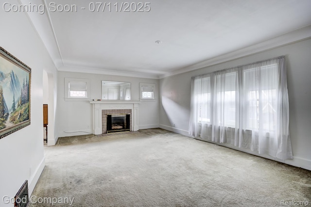 515 W Golden Gate, Detroit, MI 48203 - unfurnished living room with carpet and a tile fireplace