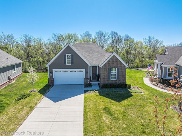 17170 Garden Ridge Ln Unit 72, Northville, MI 48168 - view of front facade with concrete driveway, brick siding, a front yard, and a garage