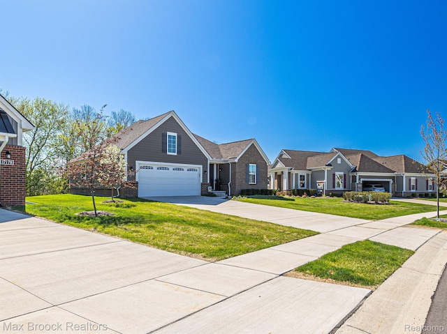 17170 Garden Ridge Ln Unit 72, Northville, MI 48168 - view of front of property with concrete driveway, a front yard, a garage, and brick siding