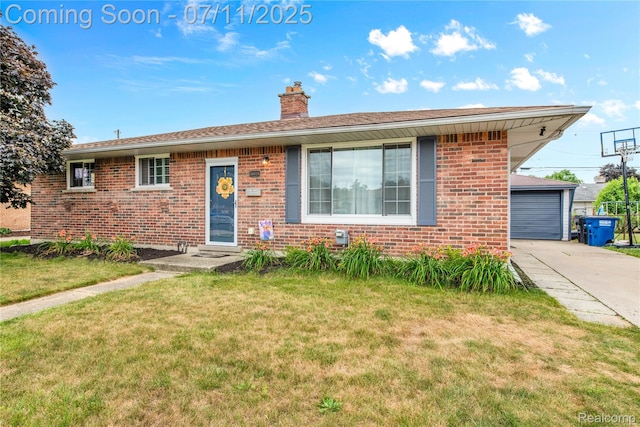 34019 Arrowhead St, Canton, MI 48185 - single story home with a front lawn, a chimney, and brick siding