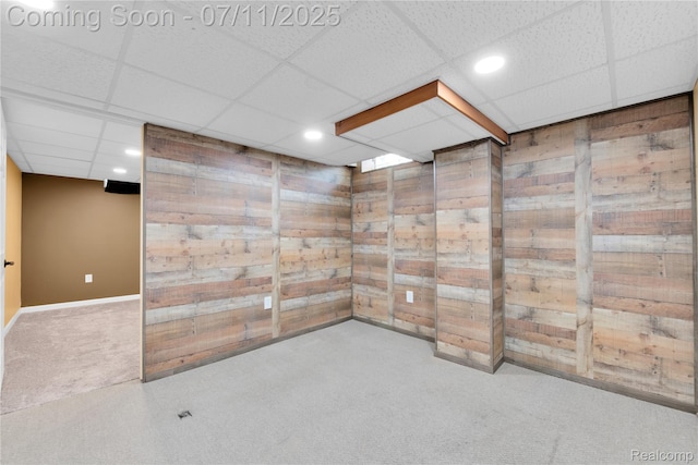 34019 Arrowhead St, Canton, MI 48185 - finished basement featuring carpet floors, wooden walls, a drop ceiling, and recessed lighting