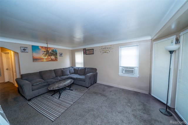14599 Coyle St, Detroit, MI 48227 - carpeted living area featuring arched walkways and cooling unit