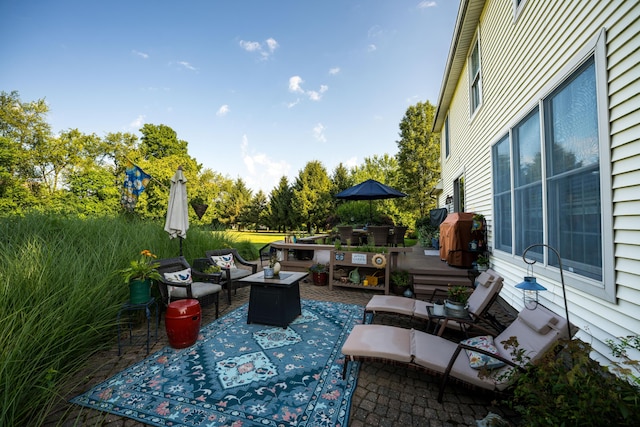 9095 Marsh Cir, Galesburg, MI 49053 - view of patio with an outdoor living space, grilling area, and view of scattered trees
