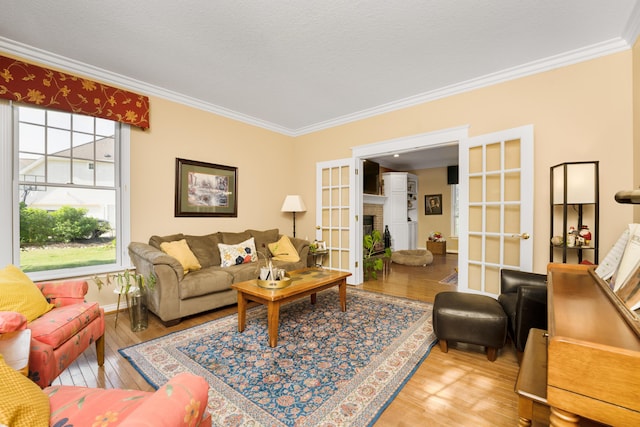 9095 Marsh Cir, Galesburg, MI 49053 - living area with crown molding, wood finished floors, and french doors