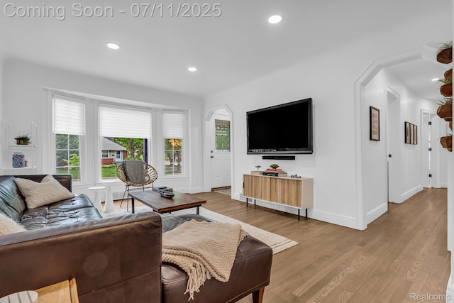4607 Robinwood Ave, Royal Oak, MI 48073 - living area with light wood-style floors, arched walkways, and recessed lighting