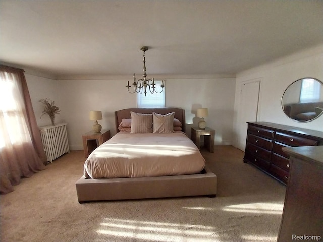 16834 Muirland St, Detroit, MI 48221 - carpeted bedroom with radiator heating unit, multiple windows, and a chandelier