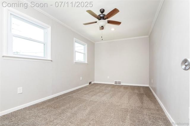 29046 S Wesley Ave, Flat Rock, MI 48134 - spare room featuring crown molding, carpet, and ceiling fan