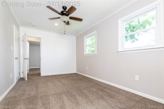29046 S Wesley Ave, Flat Rock, MI 48134 - unfurnished room with crown molding, carpet flooring, and ceiling fan
