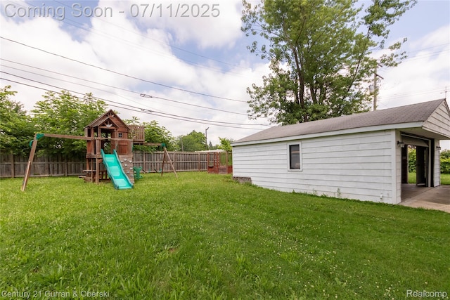 29046 S Wesley Ave, Flat Rock, MI 48134 - fenced backyard with a playground and an outdoor structure