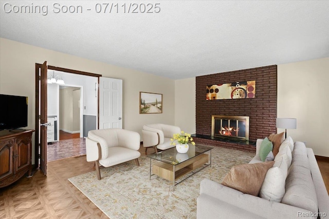 21840 N Tuller Ct, Southfield, MI 48076 - living room with a fireplace and a textured ceiling