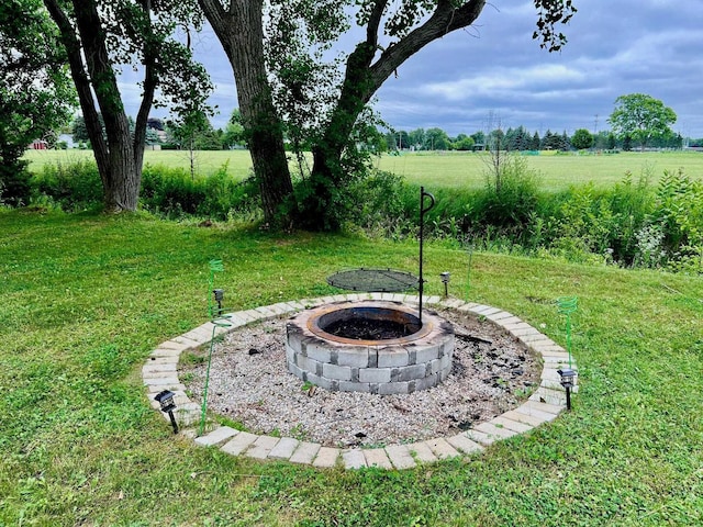 4865 Cactus Dr, Saginaw, MI 48603 - view of green lawn featuring an outdoor fire pit